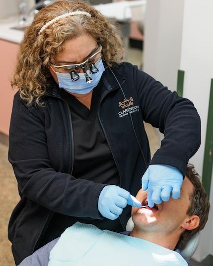 A patient getting their dental x-rays done